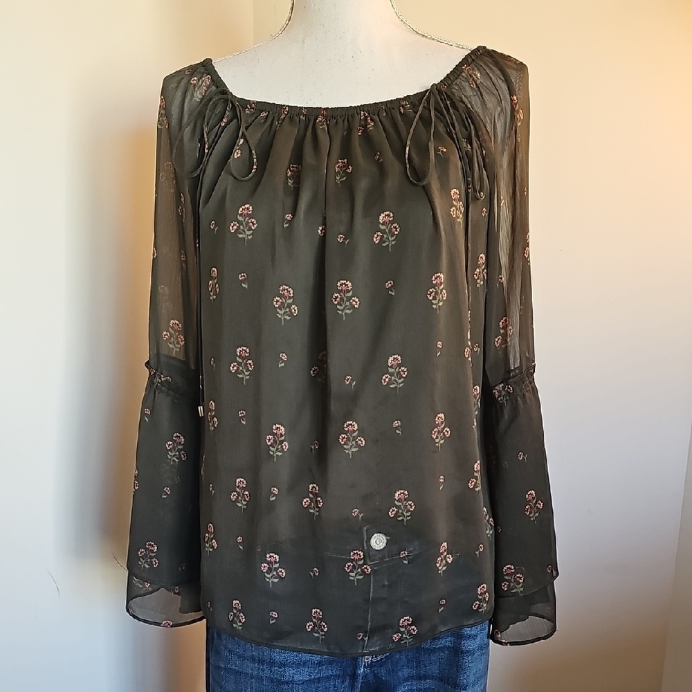 White House Black Market Olive Floral Blouse